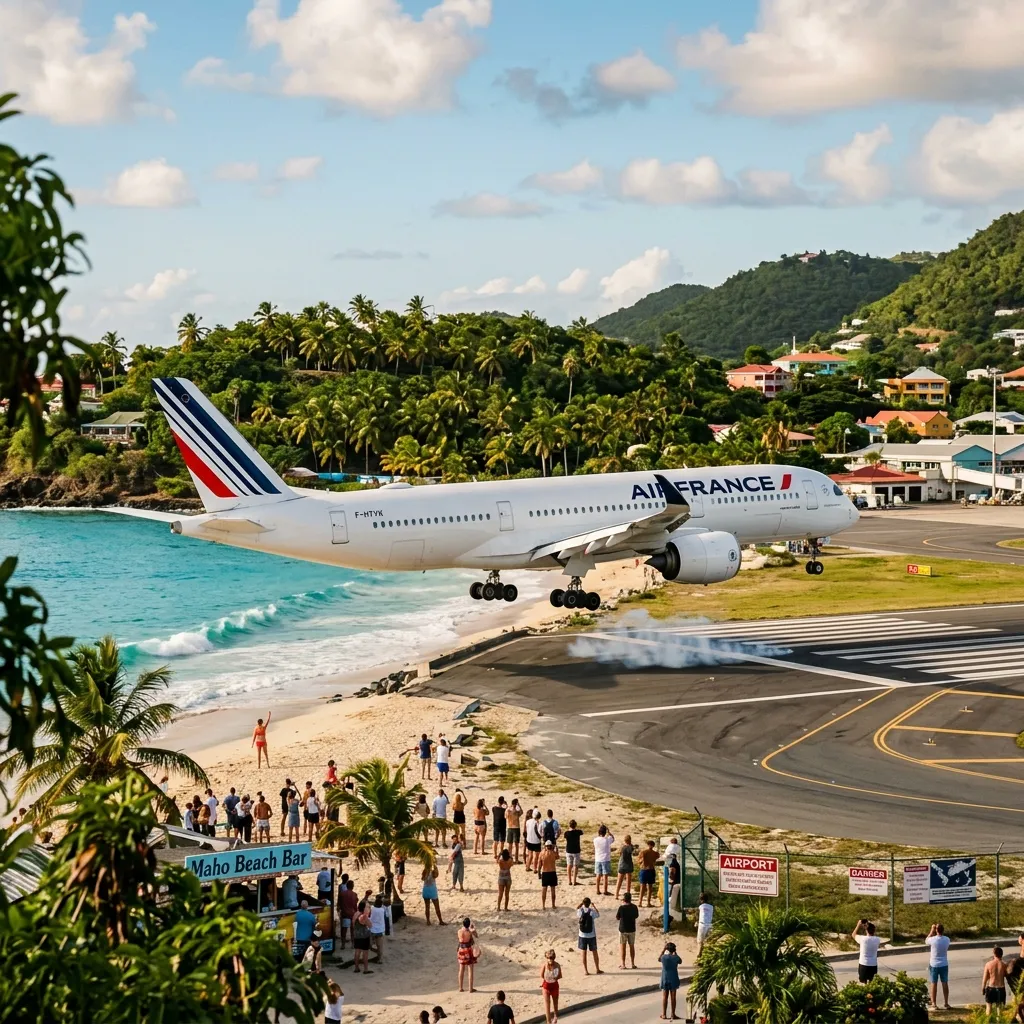 Avión de Air France aterrizando en el Caribe
